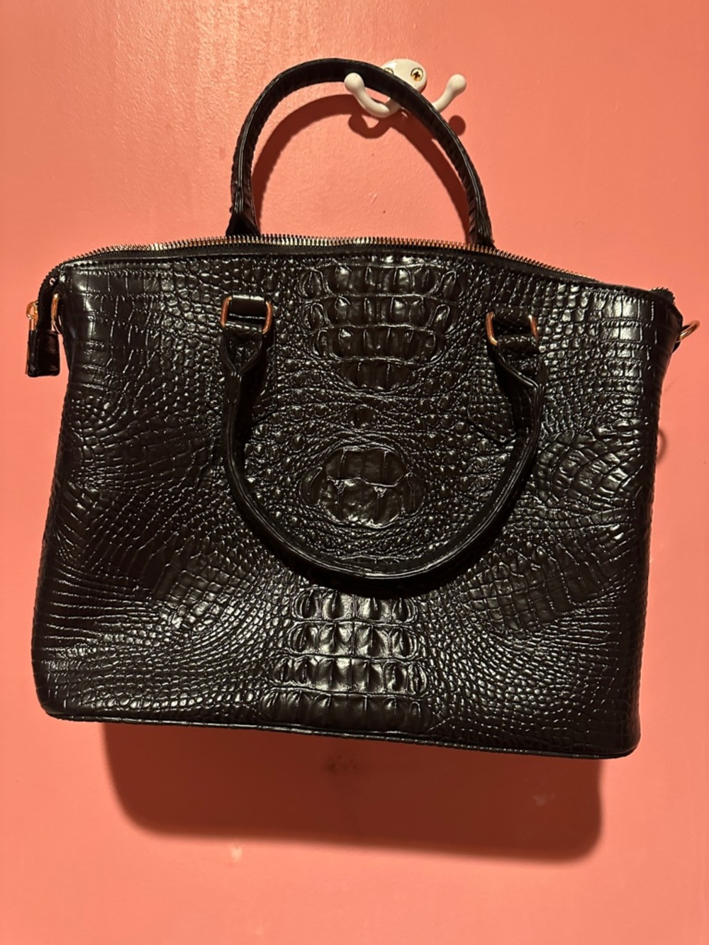Black Croc-Embossed Tote Bag - Women